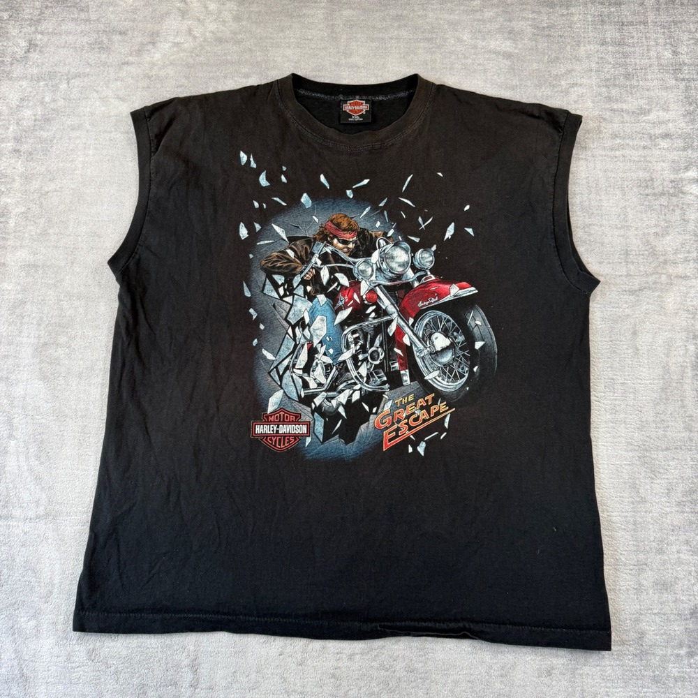 Harley Davidson Shirt Mens 2XL Black Vintage Muscle 90s Great Escape Biker Tank